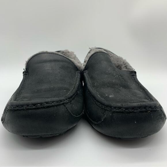 UGG Ascot Leather Shearling Lined Slippers In Black Marble Size 11 Lounge Comfy - Picture 4 of 13